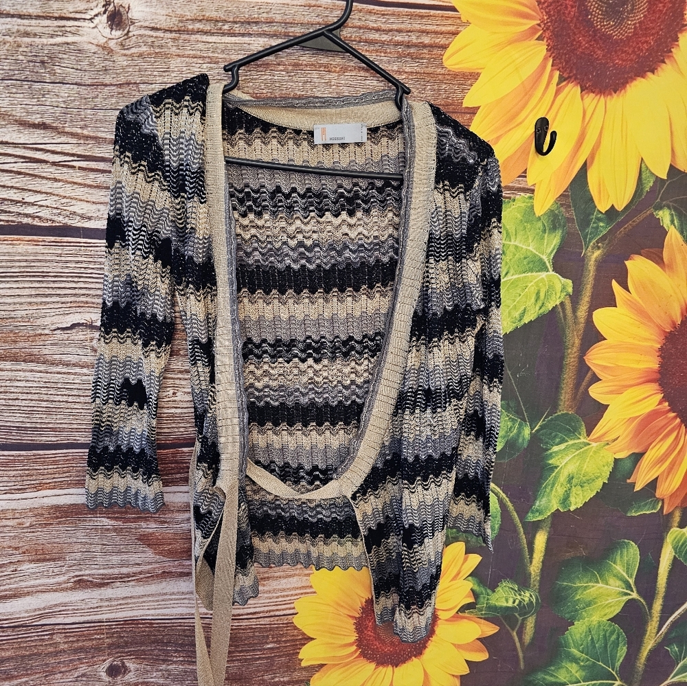 Striped Black and Cream Women's Sweater - Picture 3 of 8